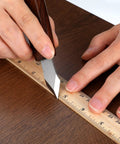 Dual Beveled Wood Marking Knife With Bombproof Beech Handle And Hella Sharp Vanadium Steel Core Top Shelf Scribing Gauge cutting a ruler.