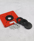 Premium Aluminum Router Table Insert Plate For Heavy Rotary Trimming Tools And Woodworking Engraving Gear Built Rock Solid With Smooth Anti Rust Surface with spacer rings and screws.