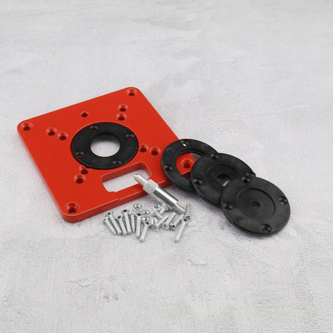 Premium Aluminum Router Table Insert Plate For Heavy Rotary Trimming Tools And Woodworking Engraving Gear Built Rock Solid With Smooth Anti Rust Surface with spacer rings and screws.