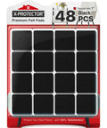 Heavy Duty Durable Self Adhesive Felt Furniture Pads 48 Pack 1 Inch Square Chair Leg Protectors in black, package view.