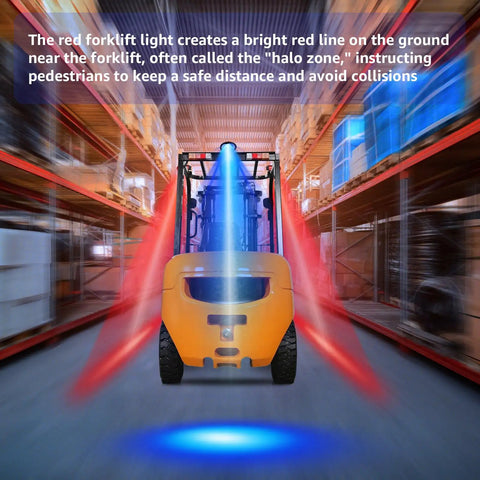 Ultra Bright Red LED Forklift Safety Light Casts A Clear Halo Zone On Floors To Warn Pedestrians Around Busy Warehouses Hella Reliable Industrial Warning Beacon