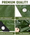 Close-up of 8 Pack Camping Tarps 6x8 Ft Waterproof 5.5 Mil showing waterproof surface, reinforced edges, rustproof grommets.