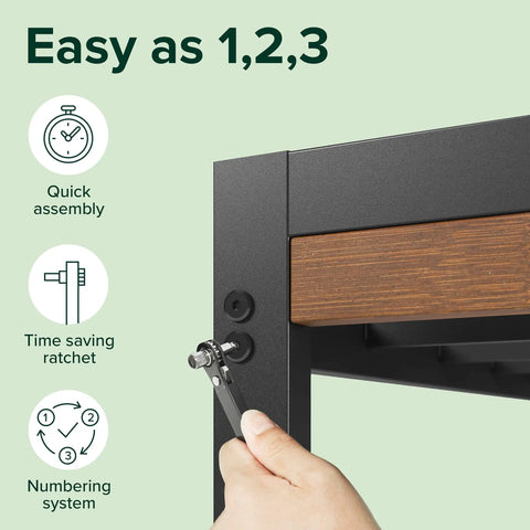 Assembly of Solid Bamboo And Steel Platform Bed Frame With Sleek Headboard In Toasty Brown Twin Size using a ratchet tool.