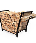 Heavy Duty Firewood Rack For Outdoor And Indoor Use With Kindling Hooks No Fuss 25.6 Inch Fire Wood Storage Stand loaded with logs