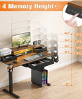 Gaming Stand Up Desk With Led Lights And Drawers Electric Lift Computer Table For Office Workstations Featuring Cable Management Rack, showing adjustable heights.