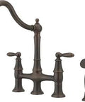 Courant Two-Handle High Arc Kitchen Faucet With Side Sprayer In Rustic Bronze Finish, classic bridge style design