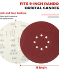 Pro Grade 70 Pack 9 Inch Sanding Discs Hook And Loop Self Stick 8 Hole For Drywall Sander Assorted Grits front and back view