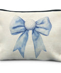 Golf Themed Makeup Bag For Women, Blue Golf Ball Bows Cosmetic Pouch And Toiletry Organizer with canvas material and zipper