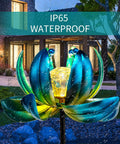 Solar Powered Garden Wind Spinner Light With Blue Lotus Crackle Glass Globe Waterproof LED Outdoor Decor Stake in garden
