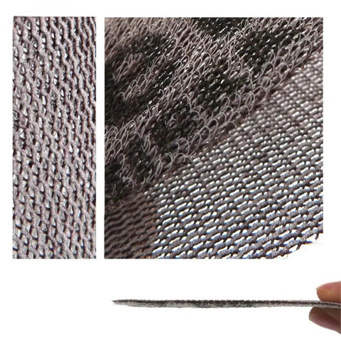 Top Tier Dust Free Sandpaper Sheets Grid Design Clog Resistant Flocking Plus Customizable Cut Sizes For Woodworking And Paint Stripping Jobs Like A Boss 50 Pack close-up view showing flexible texture and grid pattern.