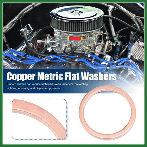 Tough As Nails Copper Flat Washers Metric M18 X 22Mm X 1.5Mm Sealing Rings for engine builds with smooth surface design.