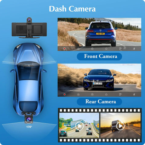 Slick Wireless CarPlay And Android Auto Dash Cam System with 9.3 Inch HD IPS touchscreen showing front and rear camera views.