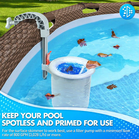 Above Ground Pool Surface Skimmer Automatic Top Of Water Skimmer with Wall Mount and Removable Skimmer Basket