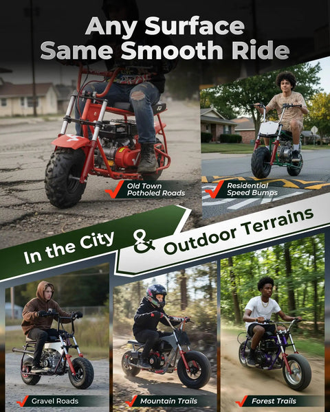 Mini Bike Front Fork Suspension Kit With Beefed Up Hydraulic Shocks for universal fit on various terrains.