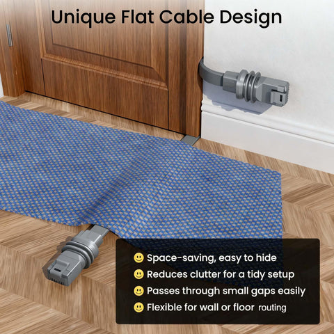 Flat Cat 6A Ethernet Cable For Starlink Gen 3 And Mini 10Gbps High Speed RJ45 LAN Cable showing flexible indoor installation