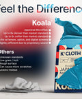 Front view: Koala lens cleaning cloths, Japanese microfiber, pack of 2 in blue and purple for glasses and screens