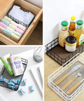 Black Metal Wire Cabinet Organizer And Storage Rack With Iron Grid Mesh Basket, storing clothes, groceries, and utensils in home settings