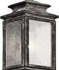 Wiscombe Park Outdoor Wall Lantern 1 Light in Weathered Zinc with Clear Seeded Glass, close-up view 12.5 inch high lantern