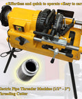 Heavy Lifter Electric Pipe Threader Machine, 1/2" to 3" alloy steel cutters, part of threading system for plumbing use.