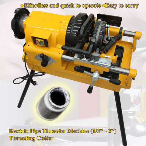 Heavy Lifter Electric Pipe Threader Machine, 1/2" to 3" alloy steel cutters, part of threading system for plumbing use.