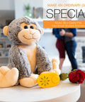 Plug And Play MP3 Sound Module For Stuffed Animals With Extended Two Hour Recording Time featuring a plush monkey and music box