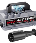 Top Shelf 48 Volt Golf Cart Charger 15 Amp With Knockout Three Pin Round Plug For Club Car Precedent close-up view.