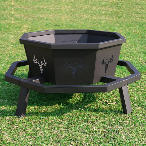 35 Inch Octagonal Outdoor Fire Pit Smokeless Wood Burning Fire Pit For Backyard Patio Camping Garden And Porch Black High Heat Convection Chamber For Cleaner Burns And Longer Bonfires on lawn