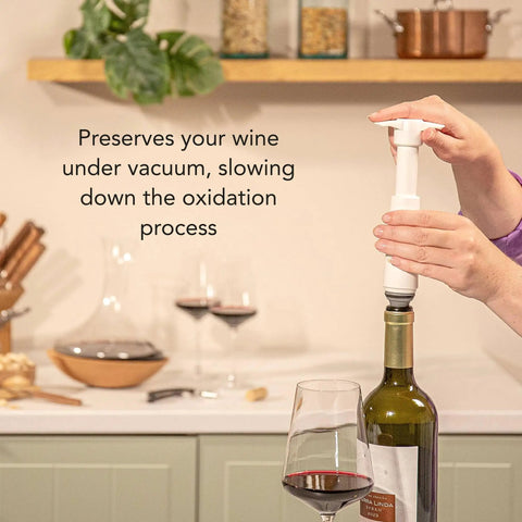 Using the Original Saver Wine Bottle Stopper Set With Pump and 2 Vacuum Stoppers Keeps Red and White Wine Fresh Up To 10 Days