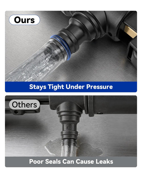 Premium Heavy Duty Coolant Flush Gun Radiator Cleaning Kit close-up showing tight seal under pressure and leak comparison.