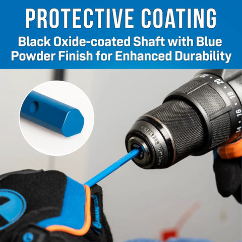 Heavy Duty High Speed Steel Flexible Bellhanger Drill Bit With Built In Wire Pulling Holes Designed To Navigate Tight Corners Makes Knotty Wood And Tough Metal A Breeze Contractors Swear By This Tool 3/8 X 72 in use showing black oxide-coated shaft and blue finish