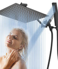 All Metal Dual Shower Head Combo With 12 Inch Rainfall Shower Head And Handheld, Matte Black Finish, showing rainfall effect