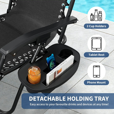 Zero Gravity Lounge Chairs Set Of 2 With Pillow And Cup Holder Tray adjustable folding outdoor camping reclining chairs detail