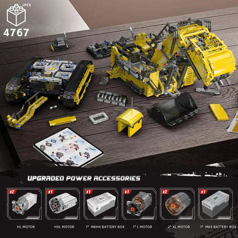 App-Controlled RC Excavator Building Set For Adults, 4767-Piece Dope Construction Truck Model parts displayed on table