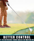 Person using Performance Golf Ball Retriever With Thick Stainless Steel Shaft And Rubber Grip to pick up ball from water
