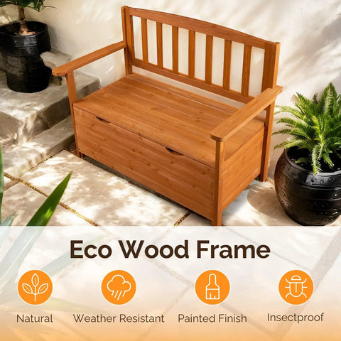 Outdoor Storage Bench With Seating For Two Weatherproof Cedar Wood Deck Box Loveseat 2 Person Patio Bench With Storage Waterproof Slats