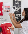 Red wall-mounted dual-layer hard-case first aid kit with clear lid, 350 pieces