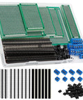 174-Piece PCB Prototype Kit With Double-Sided Perf Boards In Six Sizes, Arduino-Compatible, and Headers Displayed