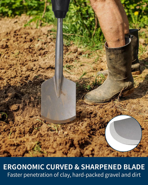 Clay Spade Drill Bit For SDS Max Rotary Hammers, Firecore 4.5 Inch x 17 Inch, shown in use for digging in the backyard
