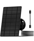 Three-Watt Solar Panel For Outdoor Wireless Cams Keeps Your Security Cam Charged All Day IP66 Waterproof Solar Charger With 10ft Type C Cable Compatible With X2 X1 F5 And Other Compatible Cams, showing coiled cable and connector.