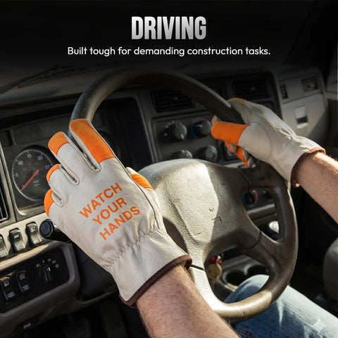 Heavy Duty Leather Driver Work Gloves Flame Resistant Unlined Gunn Cut Cowhide Built For The Daily Jobsite Grind driving vehicle