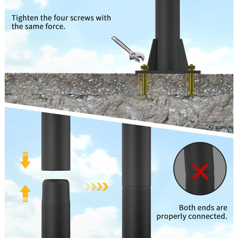 Heavy Duty 10 Ft Shade Pole Kit for Outdoor Shade Sails, Steel 2.4 Inch Diameter Poles with Ground Base for Deck Patio Backyard, Three Ring Sun Shade Poles, Black