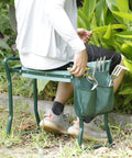Person using Folding Garden Kneeler Seat With Handles And Pouch, Heavy Duty Yard Chair With Soft Kneeling Pad, Green