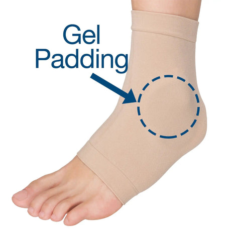 Ankle Bone Protection Socks With Gel Pads For Boots And Skates, beige sleeve with gel padding detail on foot