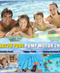 Family enjoying time in the pool; Heavy-Duty 2HP Pool Pump Motor, 230V Single Speed, 56Y Square Flange, 3450 RPMs, No-Sweat Direct Swap.