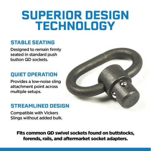 Built Like A Tank Push Button Sling Swivel For Rifles And Shotguns Machined Steel quick release unit with stable seating.