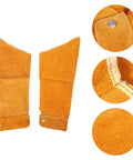 Pro Level Heavy Duty Cowhide Leather Arm Sleeves Heat Resistant Double Layer Welding Oversleeves Yellow Guard close-up details.