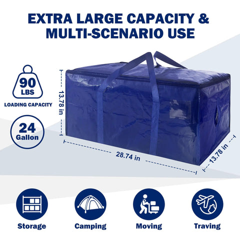 8 Pack Heavy Duty Large Moving Bags With Tough Zippers And Built In Carry Handles For Easy Heavy Lifting, Sturdy Clothes Storage Totes