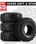 Grippy Soft Rubber Rock Crawler Tires 1.0 Beadlock Fit For 1/18 And 1/24 RC Cars, 4 Pack 56x22mm, S5 Compound With Foam Inserts