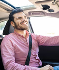 Man driving with Two Pack Car Sunglasses Clips For Sun Visor Eyeglasses Holder Mount Keeps Sunglasses Secure And Neat in black visible on visor