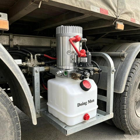Doing Man Portable Hydraulic Power Unit With Plastic Oil Tank Industrial Pump Station stable mounted on vehicle, featuring pressure valves.